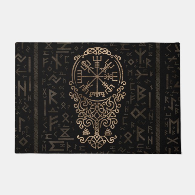 Vegvisir - Viking Compass on Futhark pattern Doormat (Front)