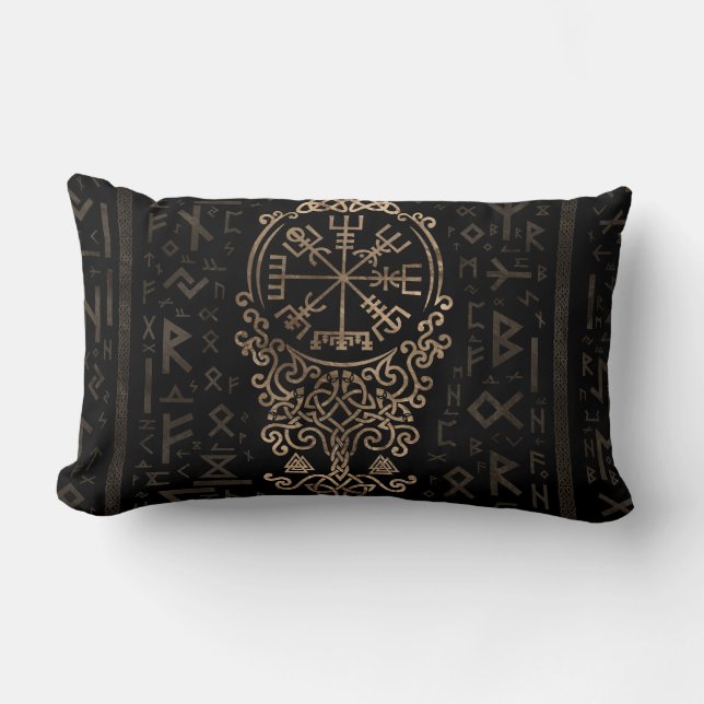 Vegvisir - Viking Compass on Futhark pattern Lumbar Cushion (Front)