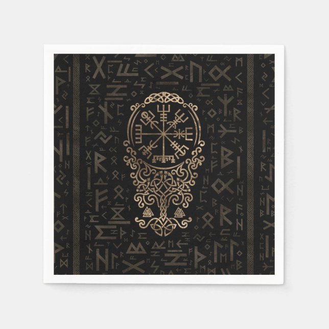 Vegvisir - Viking Compass on Futhark pattern Napkin (Front)