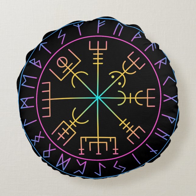 Vegvisir Viking Compass Symbol Design Round Cushion (Back)