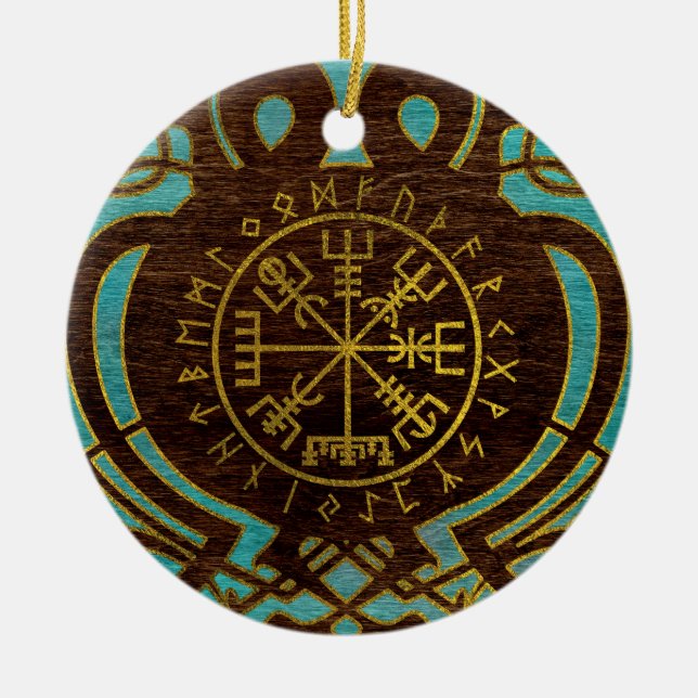 Vegvisir - Viking  Navigation Compass Ceramic Tree Decoration (Front)