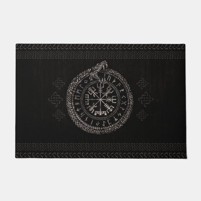 Vegvisir with Ouroboros and runes Doormat (Front)