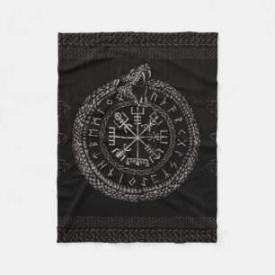 Vegvisir with Ouroboros and runes Fleece Blanket