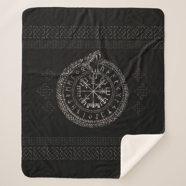 Vegvisir with Ouroboros and runes Sherpa Blanket (Front)