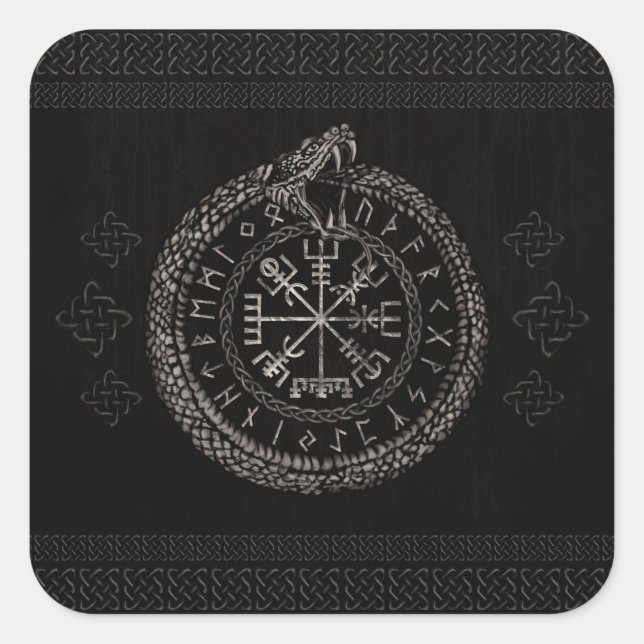 Vegvisir with Ouroboros and runes Square Sticker (Front)