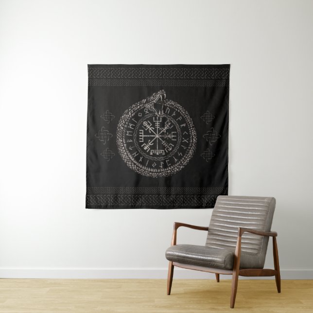 Vegvisir with Ouroboros and runes Tapestry (In Situ)