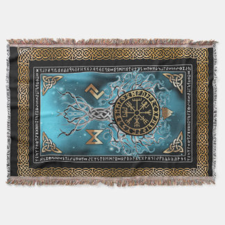 Vegvisir Yggdrasil Viking Rune Norse Throw Blanket