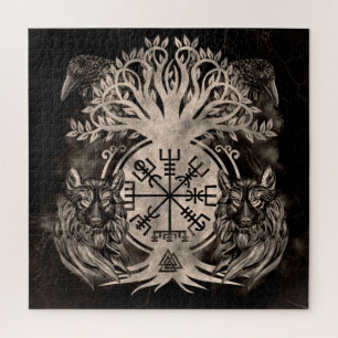 Vegvisir -Yggdrasil With Ravens & Wolves Jigsaw Puzzle