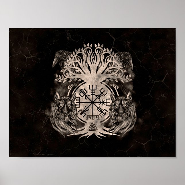 Vegvisir -Yggdrasil With Ravens & Wolves Poster (Front)