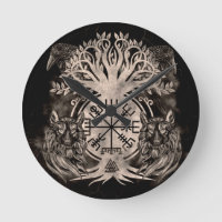 Vegvisir -Yggdrasil With Ravens & Wolves