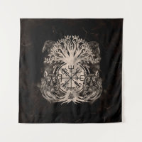Vegvisir -Yggdrasil With Ravens & Wolves