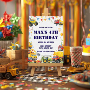 Vehicle Birthday Invitation Watercolor Cars Trucks