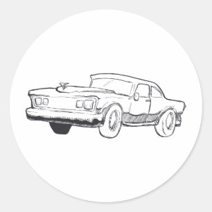 vehicle illustration classic round sticker