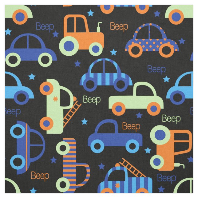 Vehicle pattern with car firetruck tractor jeep fabric (Swatch)