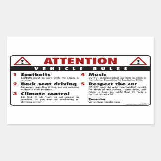 Vehicle Rules - Red and White Rectangular Sticker