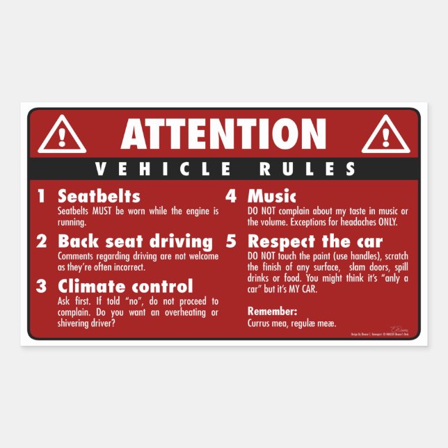 Vehicle Rules - Red Rectangular Sticker (Front)