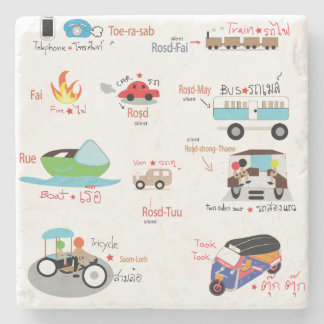 vehicles cartoons with Thai and English wording Stone Coaster