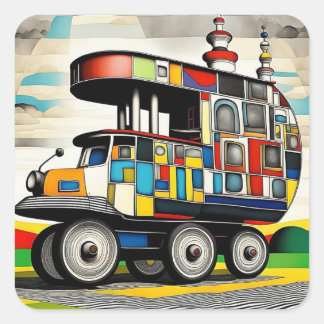 Vehicles on wheels 4 square sticker