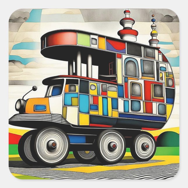 Vehicles on wheels 4 square sticker (Front)