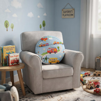 Vehicles themed Zoom & Roll Round Cushion