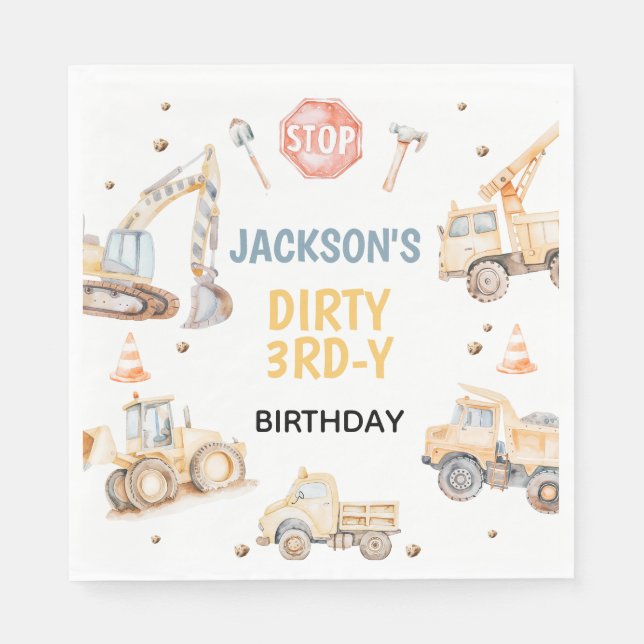 Vehicles Yellow Construction Dirty 3rdy Birthday  Napkin (Front)