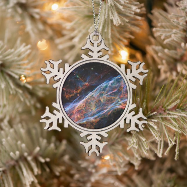 Veil Nebula Supernova Remnants Hubble Telescope Snowflake Pewter Christmas Ornament (Tree)