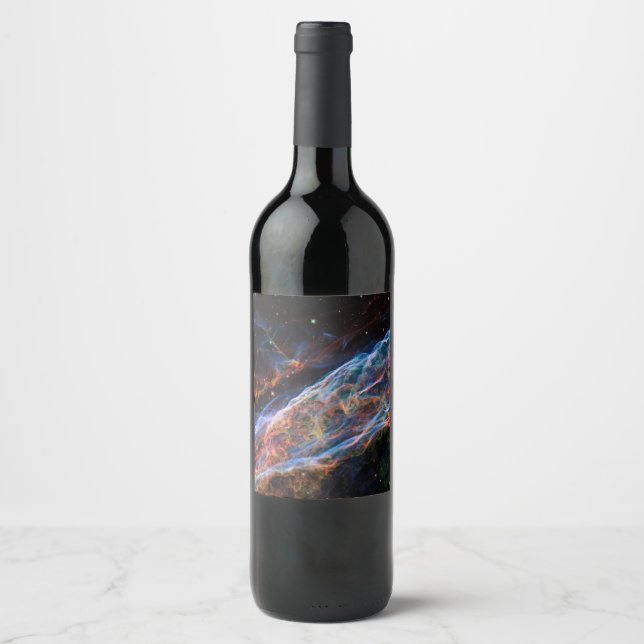 Veil Nebula Supernova Remnants Hubble Telescope Wine Label (Front)