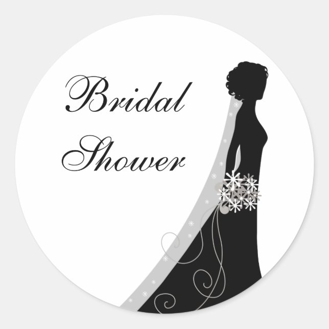 Veiled Bride Silhouette Bridal Shower Stickers (Front)