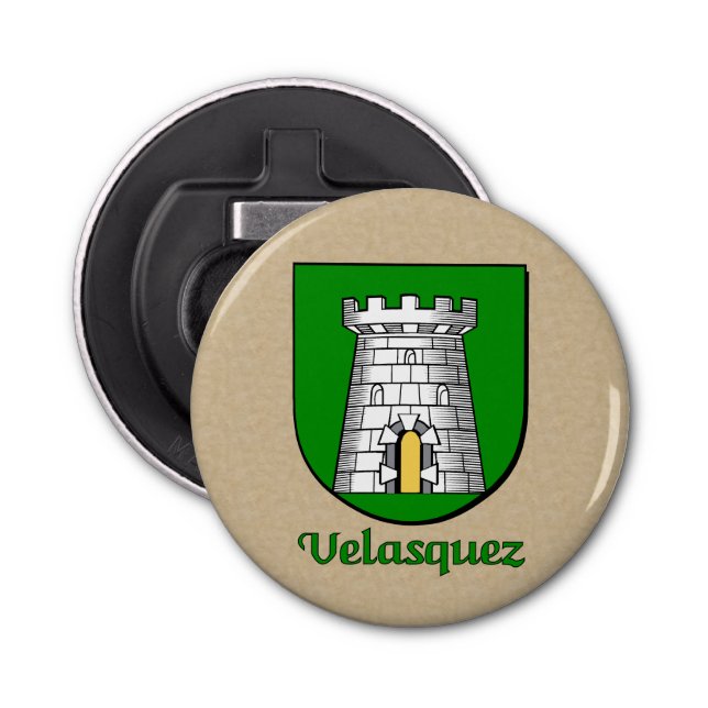 Velasquez Heraldic Arms on Parchment Style Back Bottle Opener (Front)