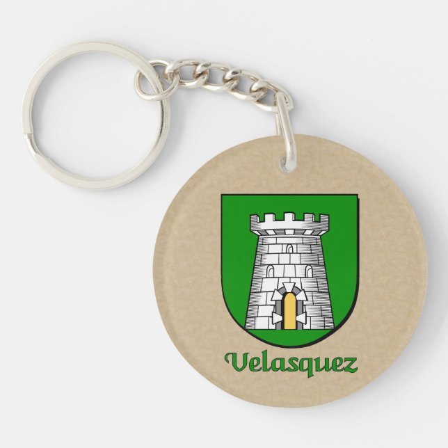 Velasquez Historical Shield and Flag of Mexico Key Ring (Front)