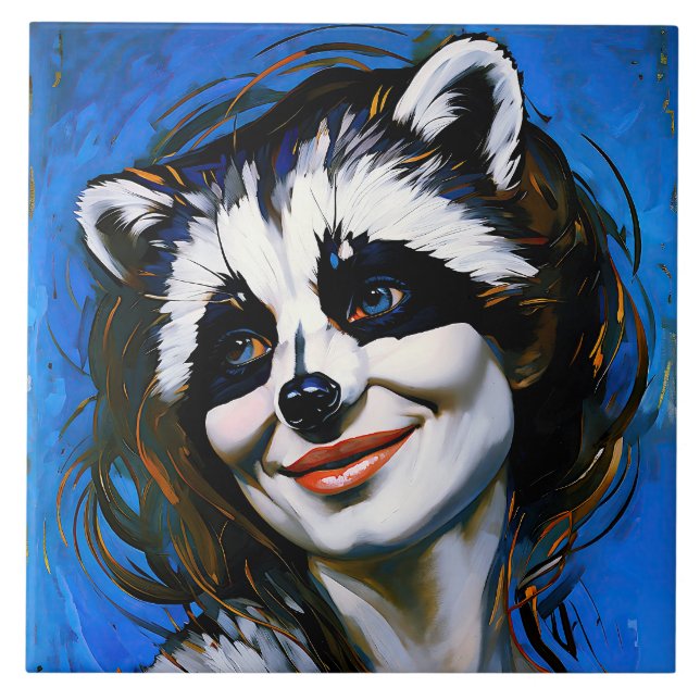 “Velka Teyani”  Whispering Racoon Trickster  Ceramic Tile (Front)