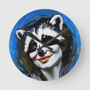“Velka Teyani” Whispering Racoon Trickster Round Clock