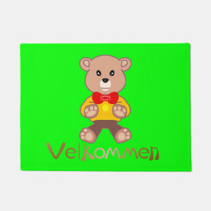 Velkommen Bear Apple Green Welcome Doormat