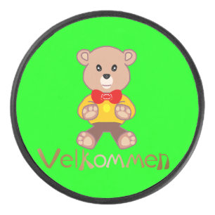 Velkommen Bear Apple Green Welcome Hockey Puck