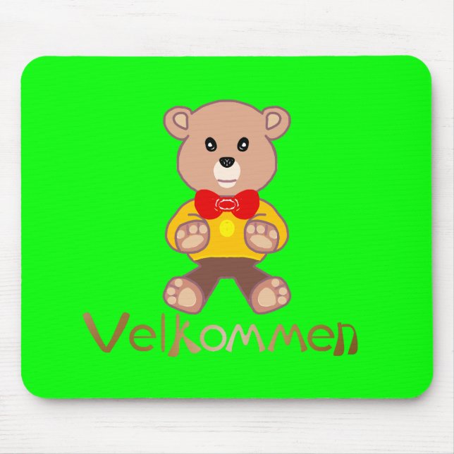 Velkommen Bear Apple Green Welcome   Mouse Pad (Front)