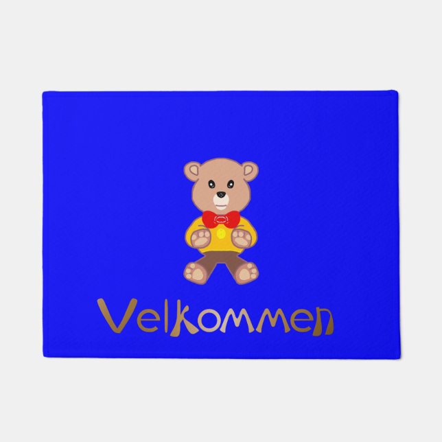 Velkommen Bear Blue  Doormat (Front)