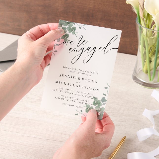 Vellum Budget Boho Eucalyptus Signature Engaged Vellum Invitations (Handheld)