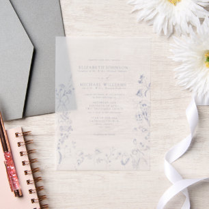 Vellum Chinoiserie Blue Victorian Floral Wedding Invitations