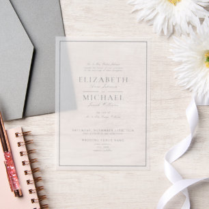 Vellum Elegant Navy Blue Classic Script Wedding Vellum Invitations