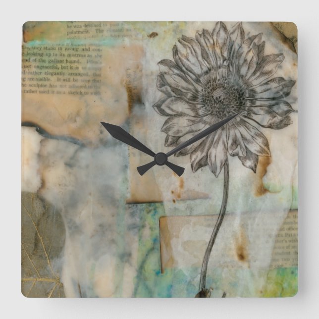 Vellum Floral I Square Wall Clock (Front)