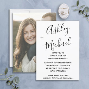Vellum Look Black Handlettered Photo Wedding Invitation