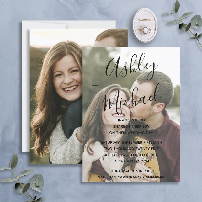 Vellum Look Black Handlettered Photo Wedding Invitation (Creator Uploaded)