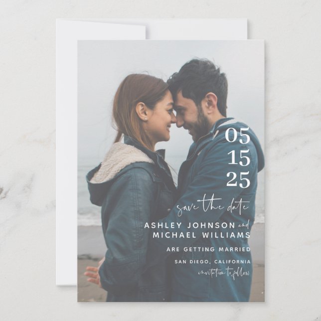 Vellum Look Hand Lettered Typography Photo Save The Date (Front)