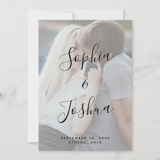 Vellum Look Modern Calligraphy Photo Save the Date Invitation (Front)