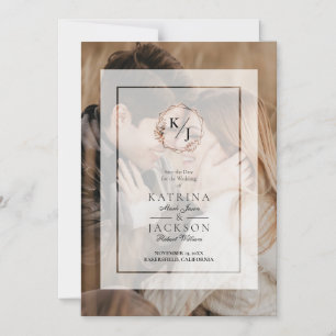Vellum Wedding Photo Transparency Effect Initials Magnetic Invitation