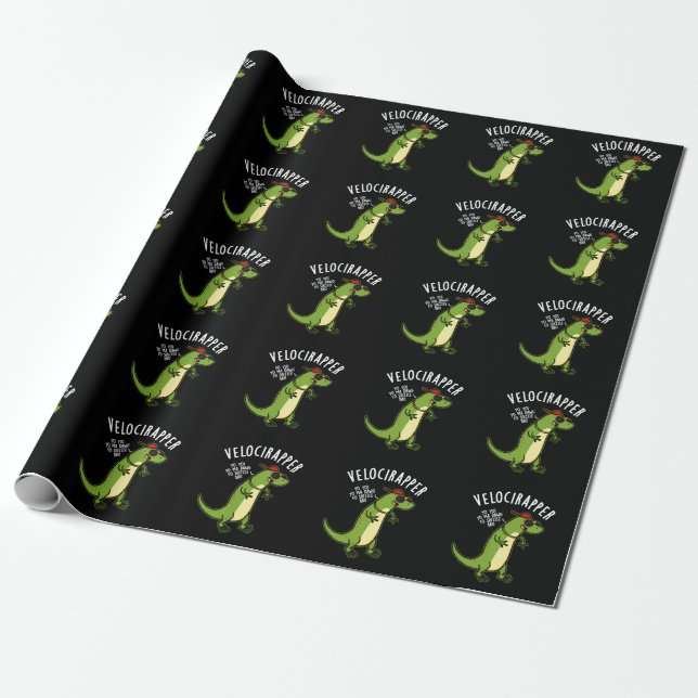 Veloci-rapper Funny Dinosaur Pun Dark BG Wrapping Paper (Unrolled)
