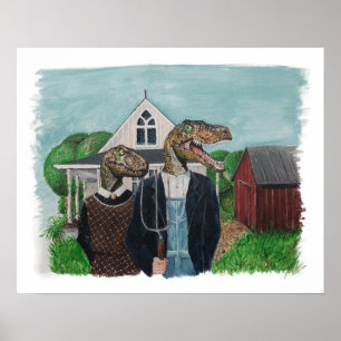 Velociraptor American Gothic Poster
