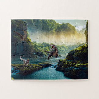 Velociraptor and T-Rex in Prehistoric Jungle Jigsaw Puzzle