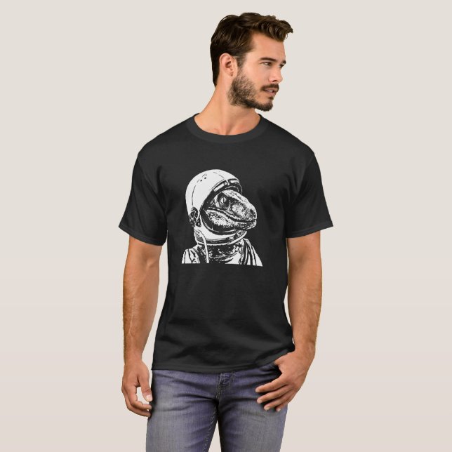 Velociraptor Astronaut Funny Dinosaur Tee Shirt (Front Full)