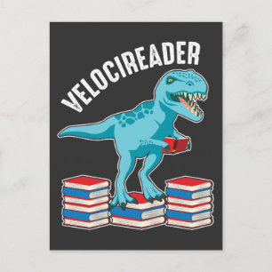 Velociraptor Book reader Funny Dinosaur Student Postcard